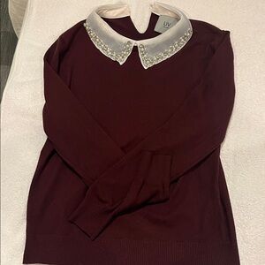 LIV Women's Burgundy Sweater with Embellished Collar